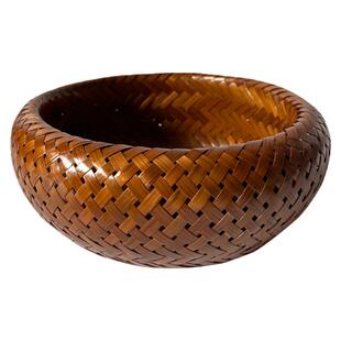 竹编双层篮鸟巢竹篮家用水果镘头干果零食收纳筐复古色原色大中小