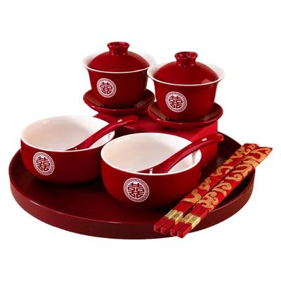 敬茶杯结婚嫁茶具红碗一对
