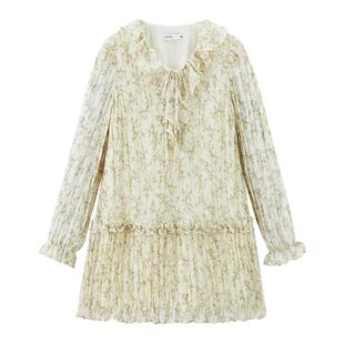 【商场同款】乐町清新碎花连衣裙女新款下摆荷叶边裙子C1FAG1421