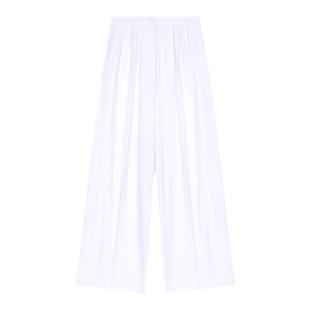 Maje Outlets春夏女装法式简约白色棉质宽松阔腿休闲裤直筒长裤