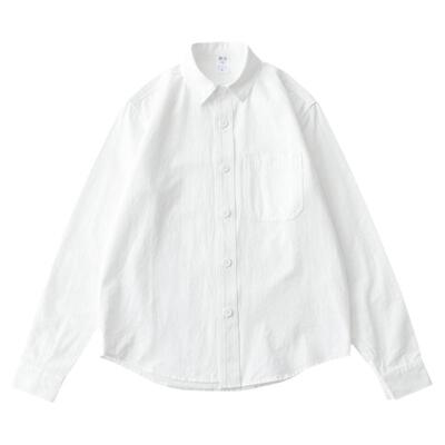 日系纯色休闲翻领修身长袖衬衣