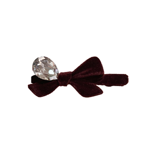 褐色高档鸭嘴夹植绒蝴蝶结水钻刘海发夹侧边碎卡发饰新款一字夹女