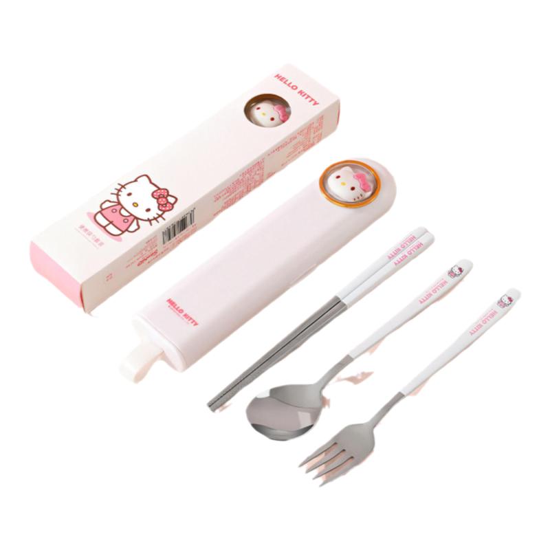 正版helloKitty猫儿童颜值高上班族餐具小学生便携筷子套装kt猫女