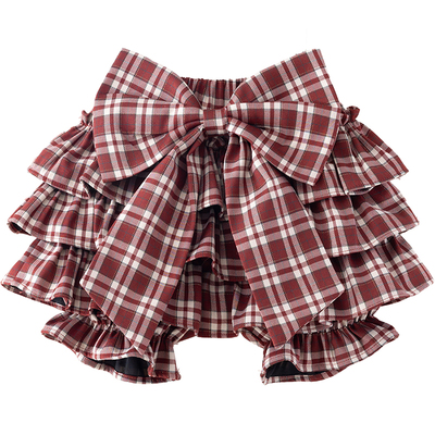 女童百褶蛋糕裙红色半身裙裤秋冬