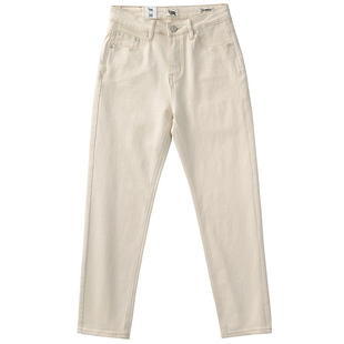 微弹棉籽壳小直筒牛仔裤男士米白色美式复古阿美咔叽休闲裤男春秋
