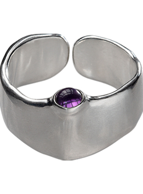白矮星外向戒指925银紫水晶开口