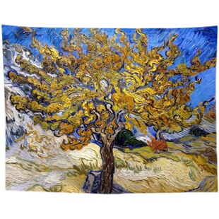 梵高油画星空挂布向日葵挂毯背景布北欧ins网红卧室直播装饰墙布