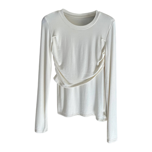 alex stevens双层皱褶羊毛针织打底衫女春秋修身显瘦内搭t恤上衣