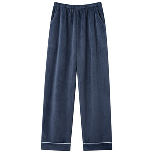 芬腾可安珊瑚绒睡裤男士男款冬季加绒加厚大码深蓝家居裤子秋冬天