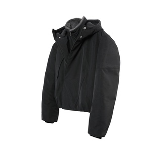 「OCEANBACCA」雪怪*座山雕雾面皮质假两件短款廓形连帽解构棉服