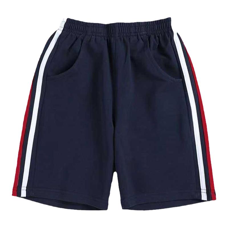 儿童校服裤子藏青色夏季男女红白条校裤两道杠中小学生两条杠短裤