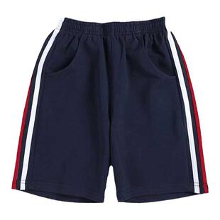 儿童校服裤子藏青色夏季红白条校裤纯棉两道杠中小学生二条杠短裤