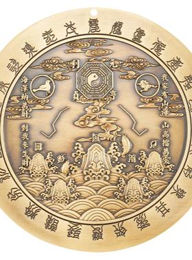 纯黄铜山海镇家用乔迁太极八卦图凸镜室内室外麒麟摆件挂饰图牌