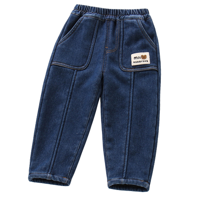 男童加绒裤子一体绒牛仔裤