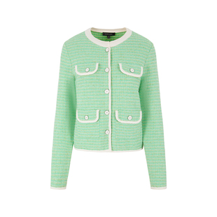 MARYLING玛俪琳2025春季新品淡绿色粗花呢针织开衫A1FBW09100