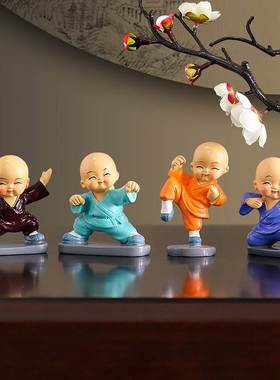 禅意四不小和尚茶桌摆件茶宠花盆盆景装饰品茶台办公桌人偶小摆设