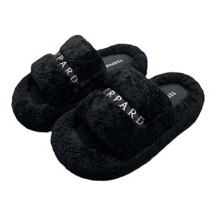 真皮羊羔毛拖鞋女松糕厚底2024秋冬中跟欧洲站保暖毛毛拖鞋女外穿