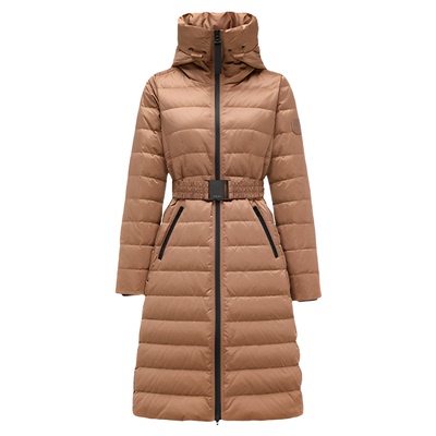 HUI卉90白鹅绒棠梨褐绗缝羽绒服