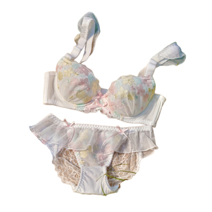 日系CDEFGH薄杯碎花刺绣大罩内衣奶糖纯欲派大胸聚拢大码文胸套装