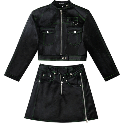 短外套撞色明线夹棉不对称