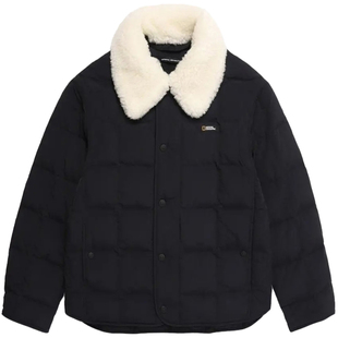 0301秋冬National Geographic国家地理抓绒翻领方格纹鹅绒羽绒服R