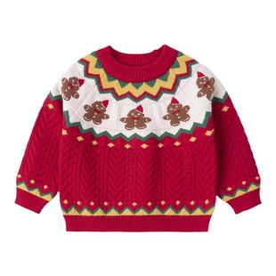 嘟嘟家宝宝毛衣男童拜年服儿童新年衣服红色童装女童过年兄妹装新