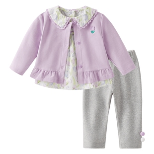 婴童宝宝碎花套装春装休闲长裤新款春季衣服小女孩女童洋气三件套