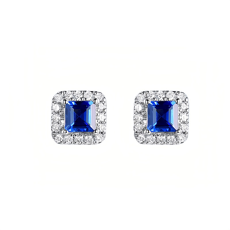 天然蓝宝石耳钉轻奢时尚18k金彩宝钻石镶嵌女耳饰蓝色珠宝饰品