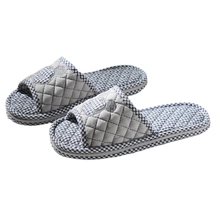 新款纯棉布艺加厚三层简约男女软底防噪音无声家居室内地板拖鞋