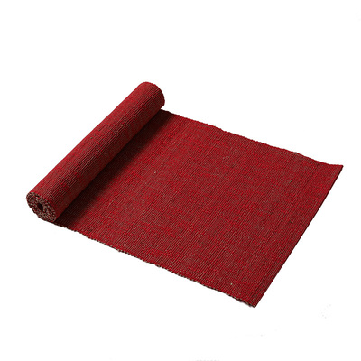 中式喜庆红色田园棉麻茶几布桌旗