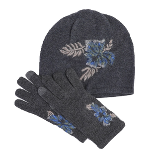 东雍 法式优雅精美鸢尾花刺绣山羊绒针织毛线包头帽子手套秋冬女