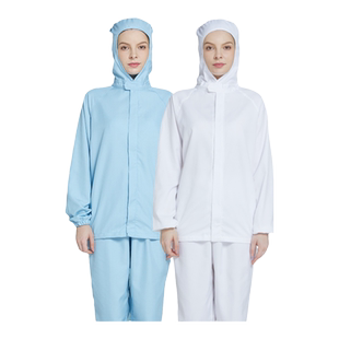 食品厂工作服防静电连帽长袖白色加工生产车间烘焙中央厨房用工装