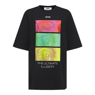 MSGM女士秋季遮肉纯棉宽松圆领短袖T恤上衣白色黑色质量新款慵懒