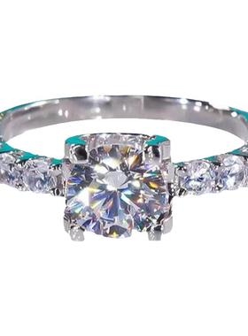 PT950铂金进口莫桑石牛头1克拉半钻戒指设计感轻奢简约时尚气质