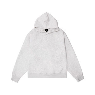 450G重磅连帽卫衣男秋冬加绒美式宽松厚实保暖纯色银狐绒休闲外套