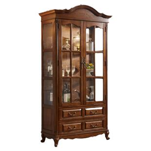 美式实木酒柜别墅双门储物柜欧式玻璃展示柜靠墙小酒柜装饰餐边柜