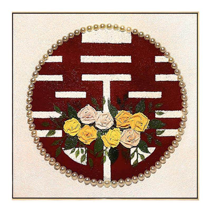diy立体肌理画喜字玫瑰
