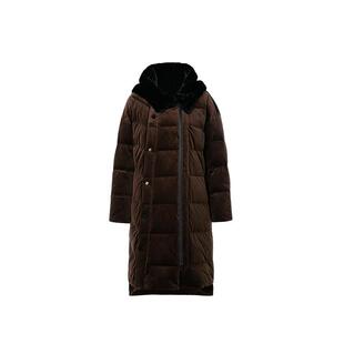 【天猫臻选】AUM噢姆2025年冬季新款灯芯绒撞色连帽中长款羽绒服