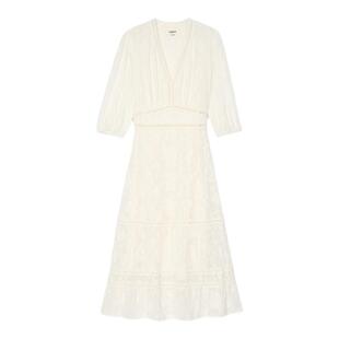 bash春季法式仙女蕾丝刺绣婚礼沙滩海边宴会白色连衣长裙1E25QUIC