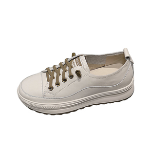 真皮松紧带乐福懒人透气厚底小白鞋女2025春新品休闲百搭圆头单鞋