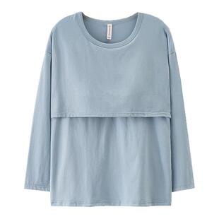 婧麒哺乳上衣秋衣单件纯棉长袖孕妇装打底春秋喂奶免穿内衣可外穿