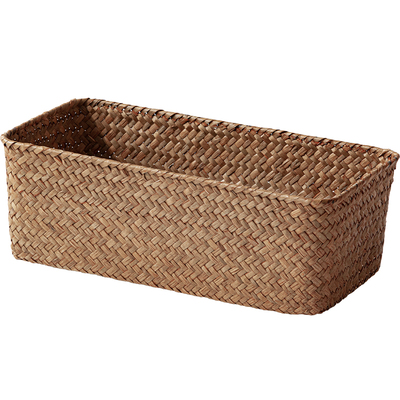 海草收纳筐藤编草编储物篮竹编篮桌面杂物长方形编织置物整理篮筐