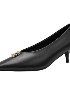 奥莱专供NineWest/玖熙黑色V口细跟女气质尖头浅口高跟皮鞋单鞋