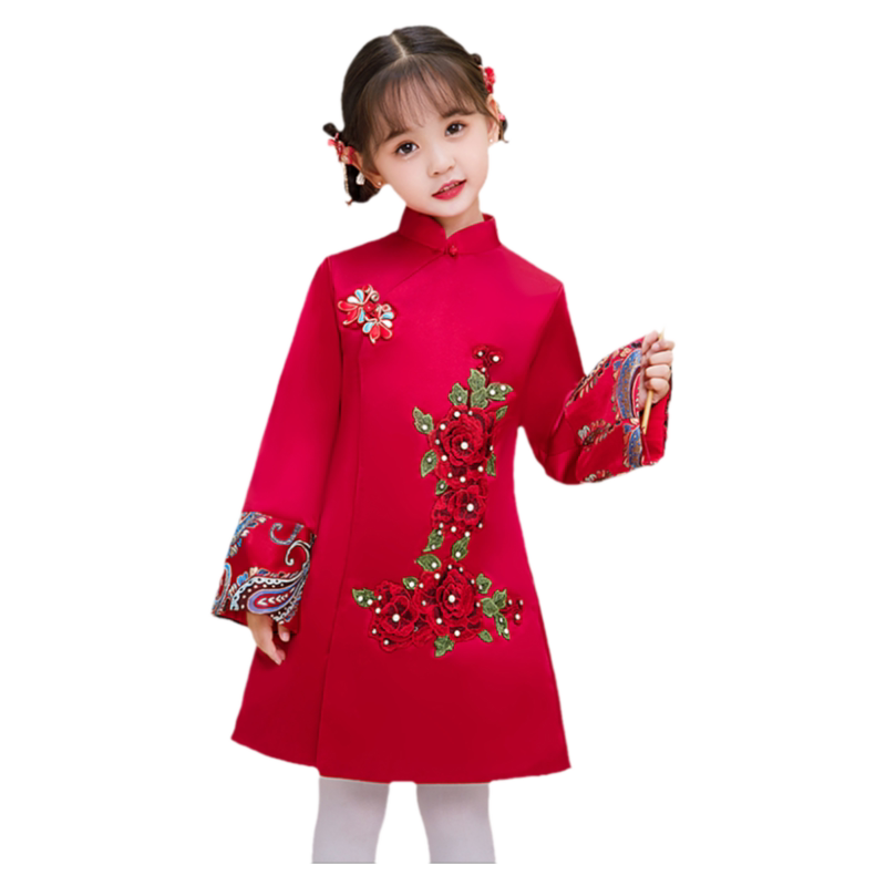 女童旗袍冬款加厚保暖拜年服中国风儿童女宝改良国潮古风长袖唐装