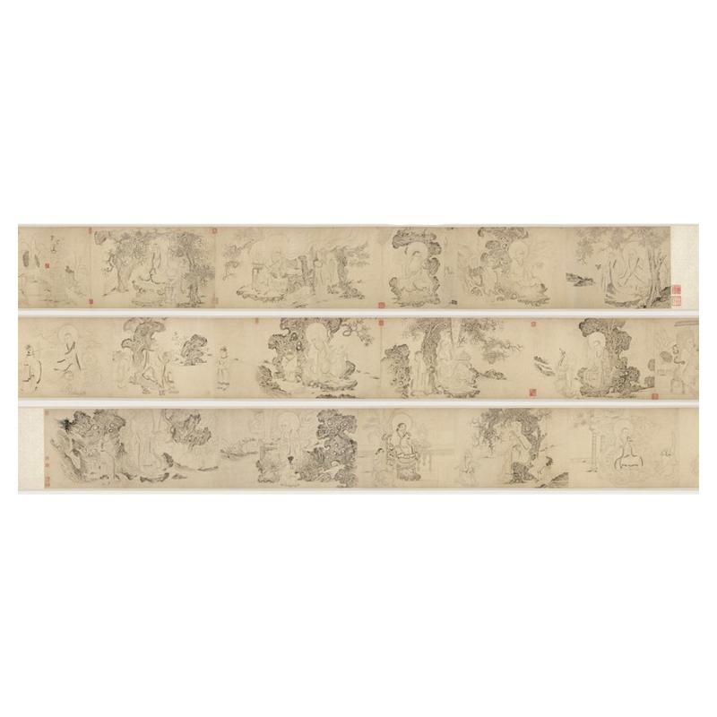 元 赵孟頫 白描罗汉图卷书画作品长卷人物国画高清仿古临摹复制品