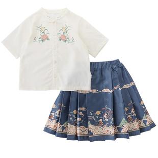 女童裙子套装夏季薄款宝宝衣服夏天中国风汉服马面裙短袖儿童夏装