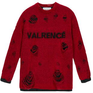 【刘耀文同款】VANN VALRENCE马海毛破洞字母圆领套头针织衫毛衣