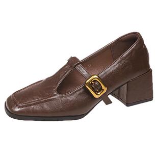 法式复古方头粗跟单鞋女2026春秋新款晚风仙女高跟鞋玛丽珍小皮鞋