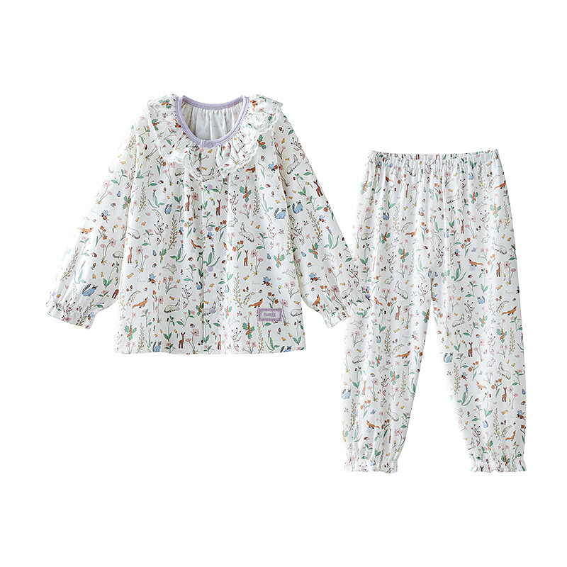 嫚熙儿童睡衣女宝宝儿童家居服套装长袖睡衣女童纯棉衣服夹棉秋冬