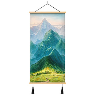 画堂主龙脉靠山图西墙玄关挂画山水画聚宝盆装饰画寓意好的壁画